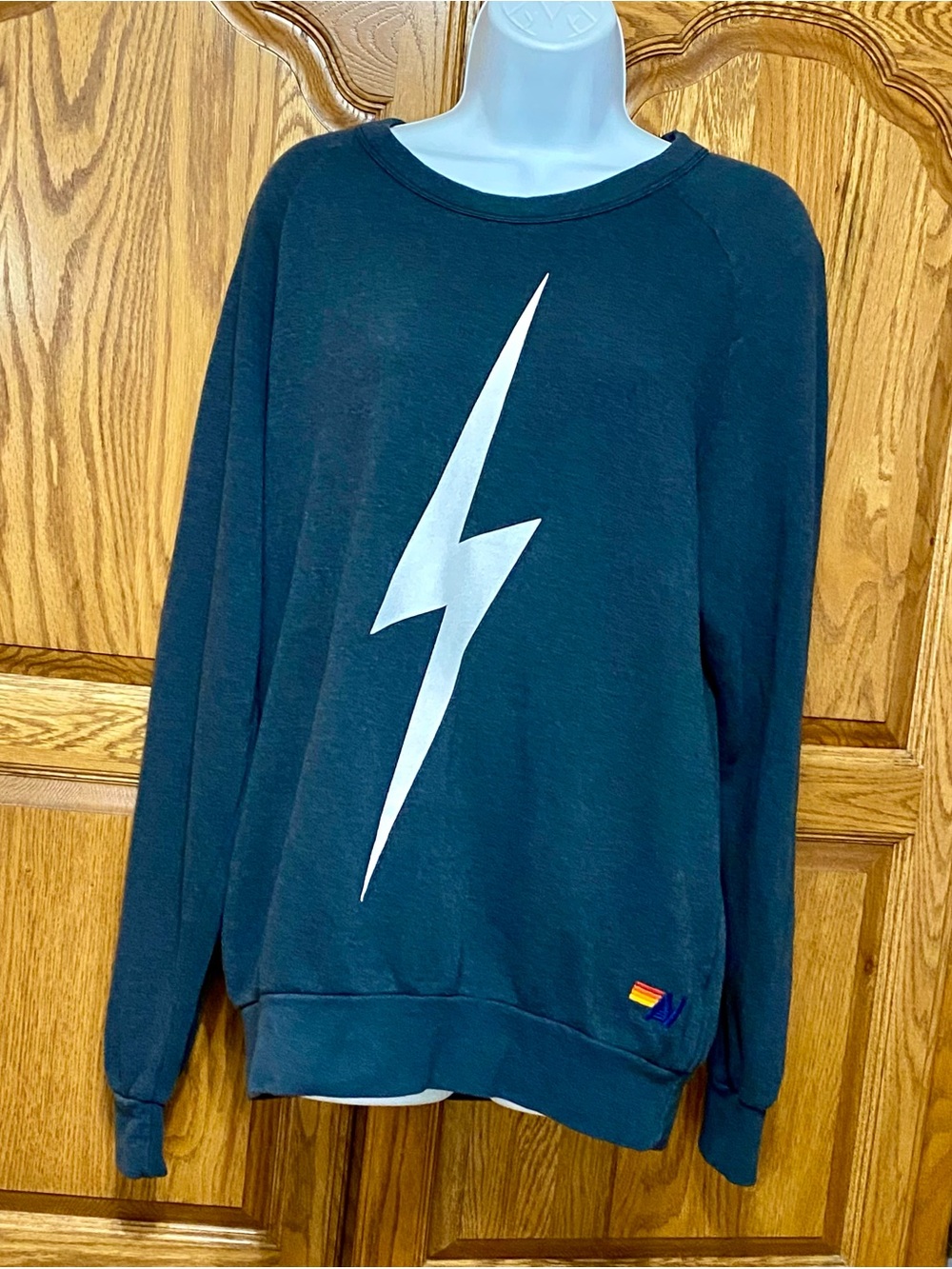 Aviator Nation Bolt Crewneck Sweatshirt Womens M Grey White Lightning CA USA - Picture 11 of 15